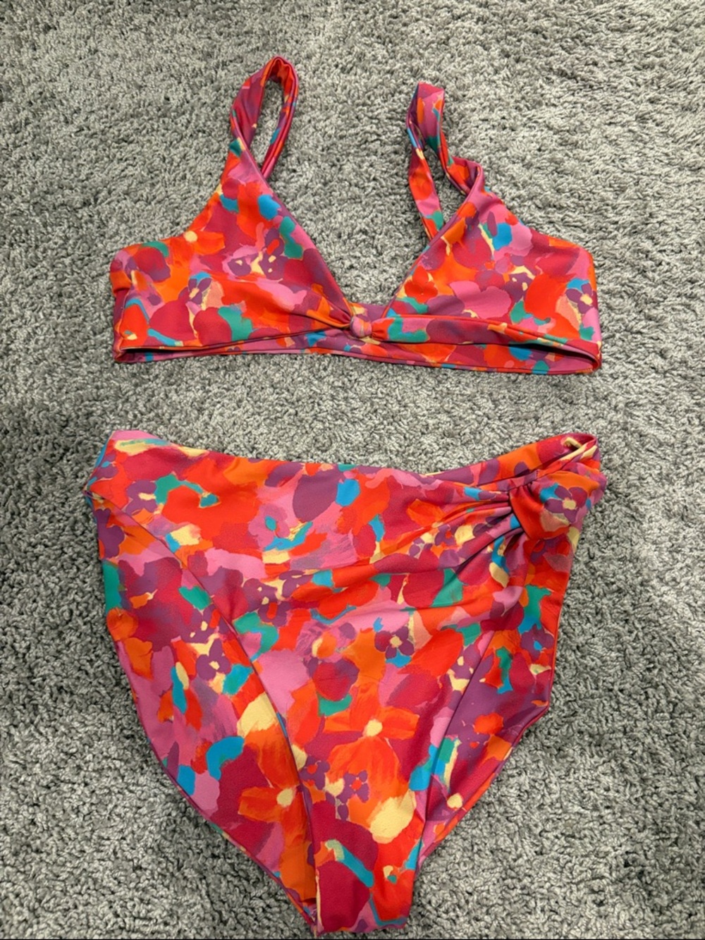 Skatie Multicolor Floral Print Bikini Set - Red, Pink, Orange, Teal, Yellow